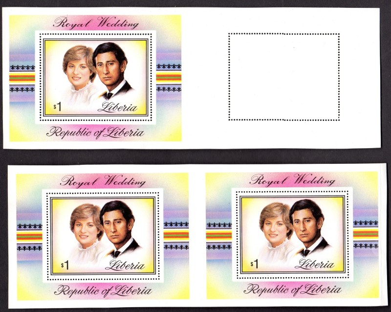 Liberia 1981 Royal Wedding of Prince Charles and Princess Diana Souvenir Sheet Pairs Liberia 1981 Royal Wedding of Prince Charles and Princess Diana Souvenir Sheet Pairs
